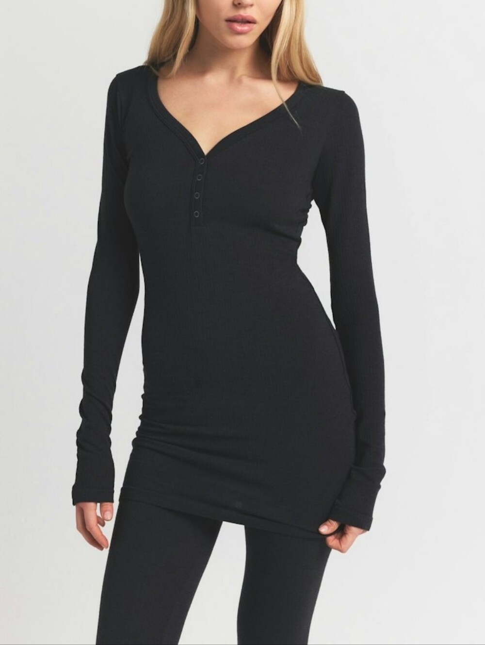 Skims Wool Rib Henley Dress DS-DRS-10878W Obsidian Size XL